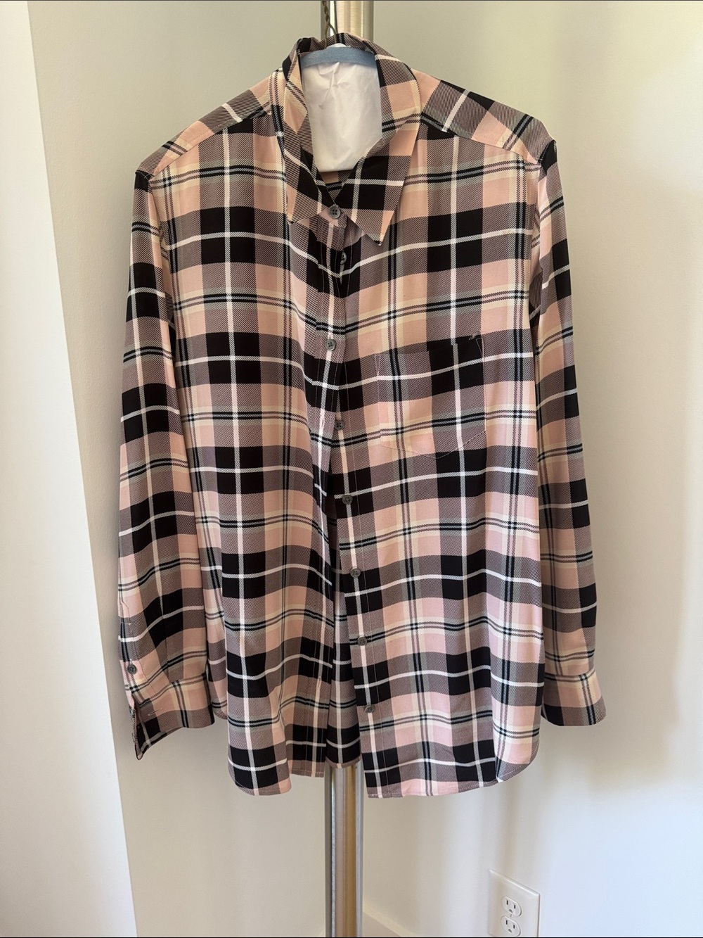 Equipment Femme Pink and Black Plaid Button-Up Shirt